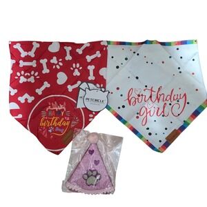 Petcircle Happy Birthday Dog Bandana Set with Pink Glitter Party Hat 3pc NEW